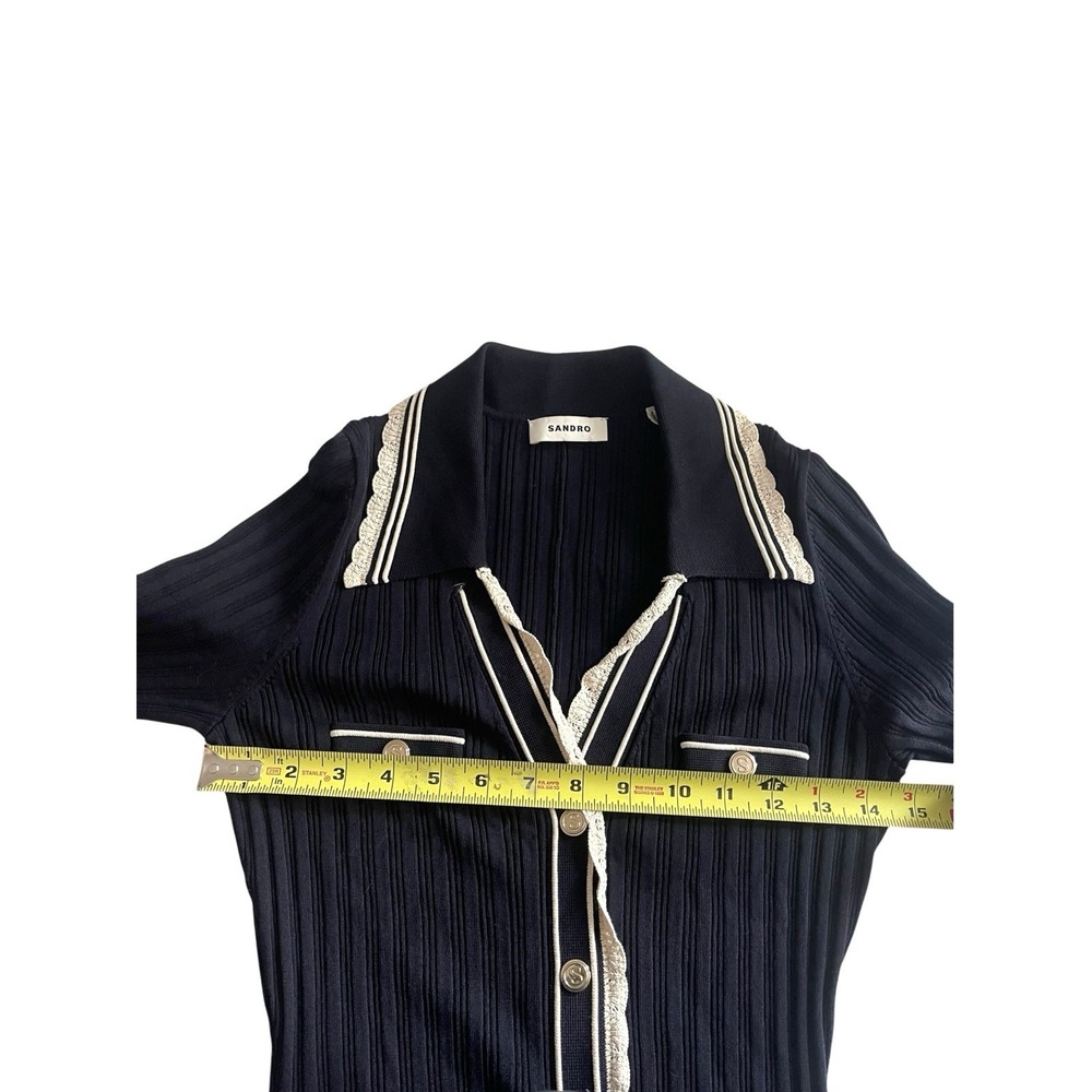 Sandro Alexandrine Long Sleeve Ribbed Mini Sweater Dress Sz 4 Old Money Preppy - Picture 15 of 16